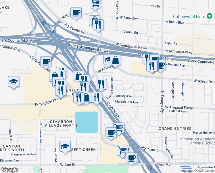 map of restaurants, bars, coffee shops, grocery stores, and more near 7582 Glowing Ember Court in Las Vegas