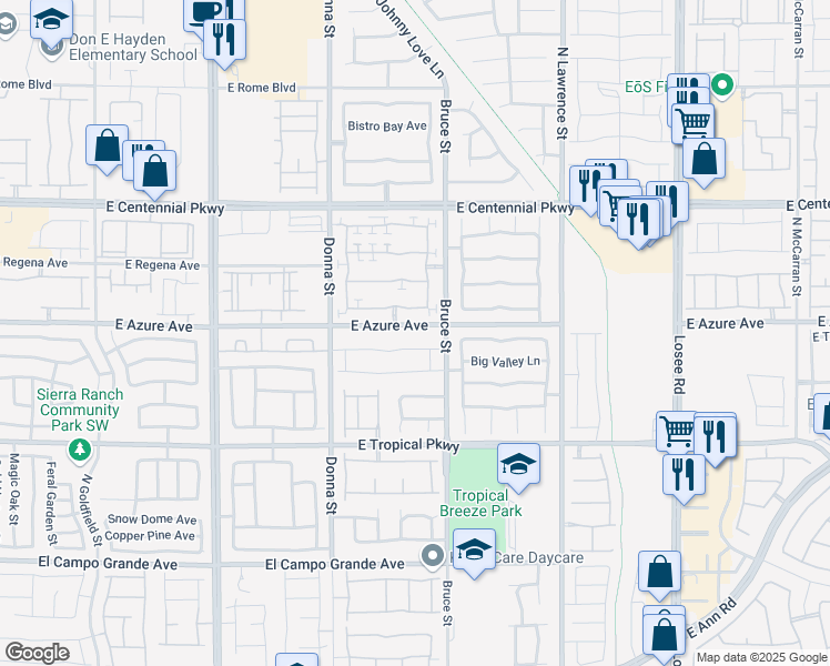 map of restaurants, bars, coffee shops, grocery stores, and more near 1125 East Azure Avenue in North Las Vegas