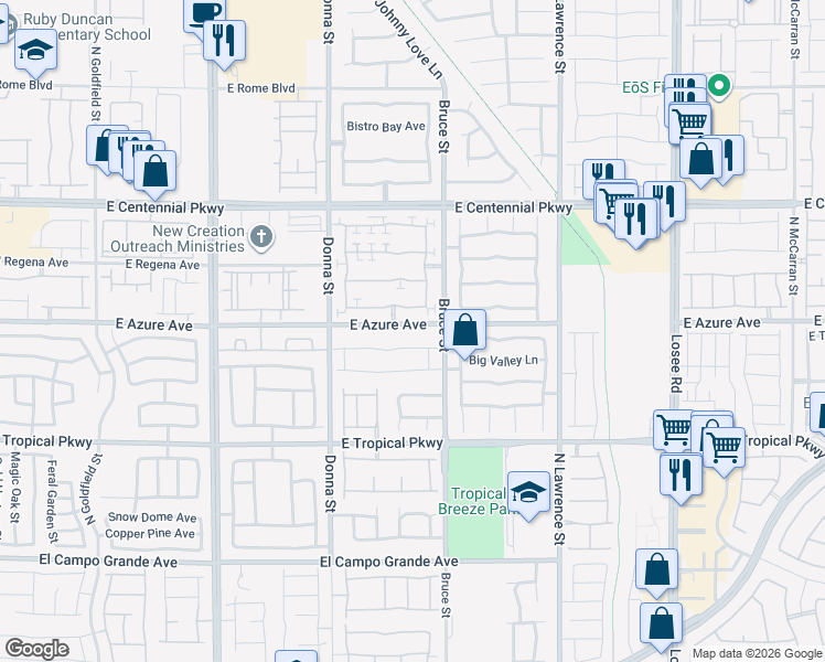 map of restaurants, bars, coffee shops, grocery stores, and more near 1125 East Azure Avenue in North Las Vegas