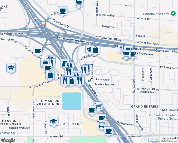 map of restaurants, bars, coffee shops, grocery stores, and more near 7582 Glowing Ember Court in Las Vegas