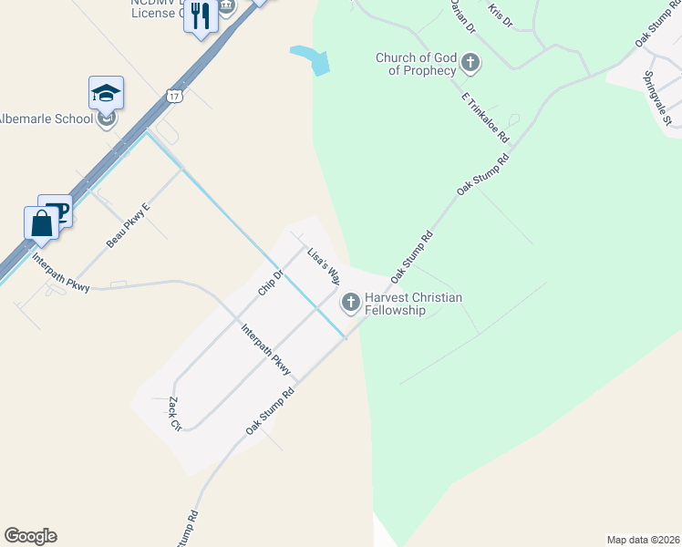 map of restaurants, bars, coffee shops, grocery stores, and more near 122 Lisa's Way in Elizabeth City