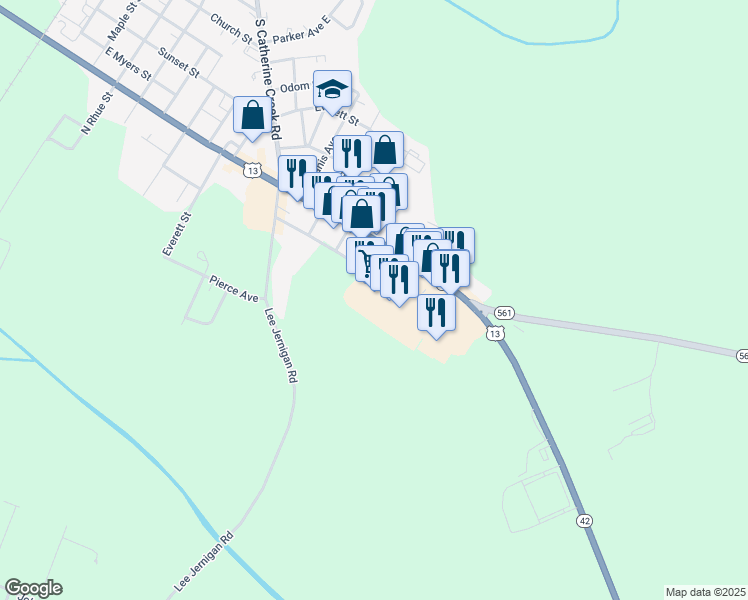 map of restaurants, bars, coffee shops, grocery stores, and more near 1498 East Memorial Drive in Ahoskie