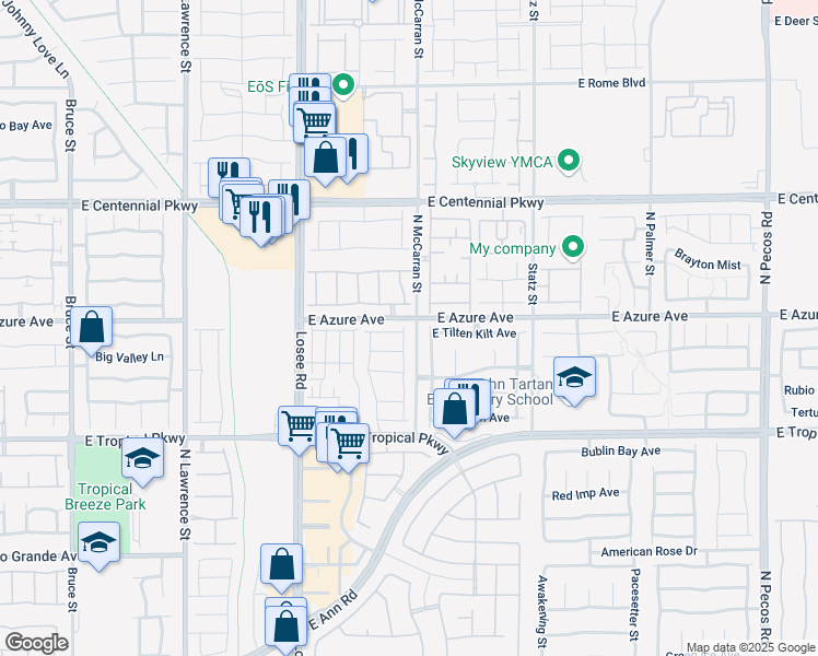 map of restaurants, bars, coffee shops, grocery stores, and more near 6168 Violet Falls Street in North Las Vegas