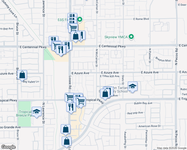map of restaurants, bars, coffee shops, grocery stores, and more near 6168 Violet Falls Street in North Las Vegas