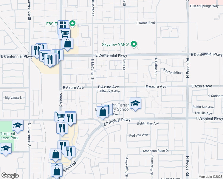 map of restaurants, bars, coffee shops, grocery stores, and more near 2836 East Tilten Kilt Avenue in North Las Vegas