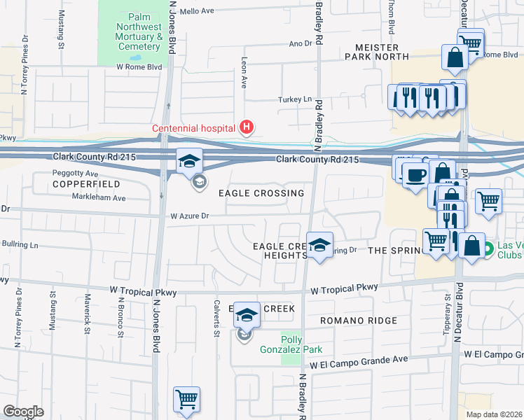 map of restaurants, bars, coffee shops, grocery stores, and more near 5601 Raven Creek Avenue in Las Vegas