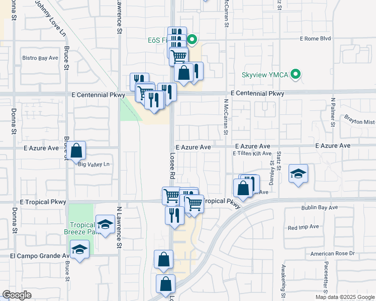 map of restaurants, bars, coffee shops, grocery stores, and more near 2550 Petunia Garden Avenue in North Las Vegas