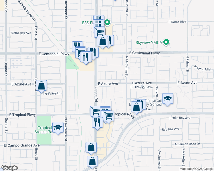 map of restaurants, bars, coffee shops, grocery stores, and more near 2570 Petunia Garden Avenue in North Las Vegas