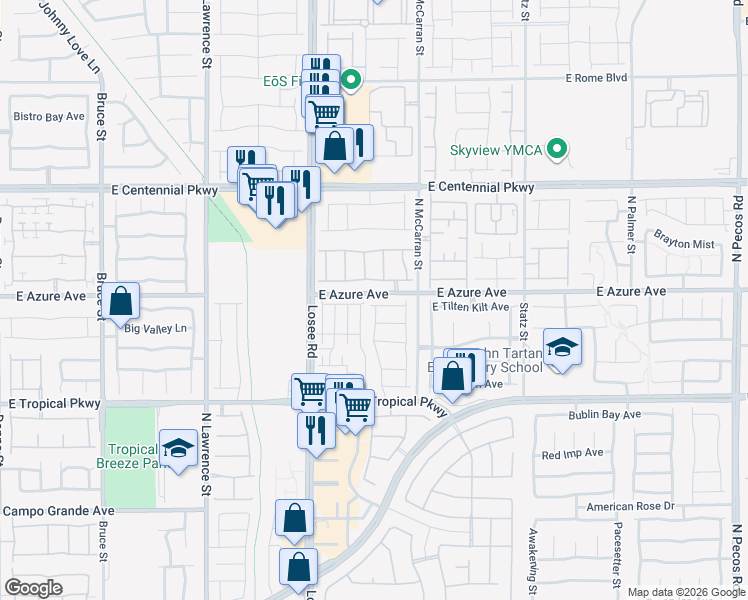 map of restaurants, bars, coffee shops, grocery stores, and more near 2610 Begonia Falls Avenue in North Las Vegas