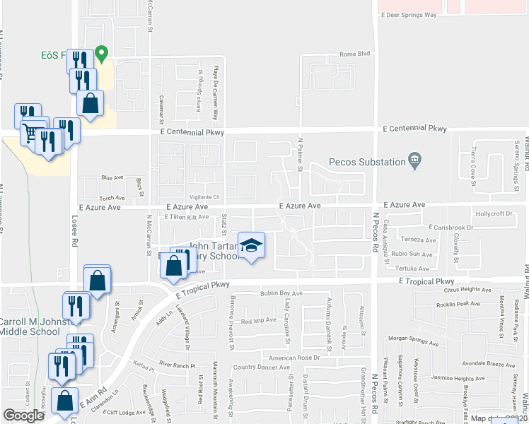 map of restaurants, bars, coffee shops, grocery stores, and more near 3116 East Gannon Ridge Avenue in North Las Vegas