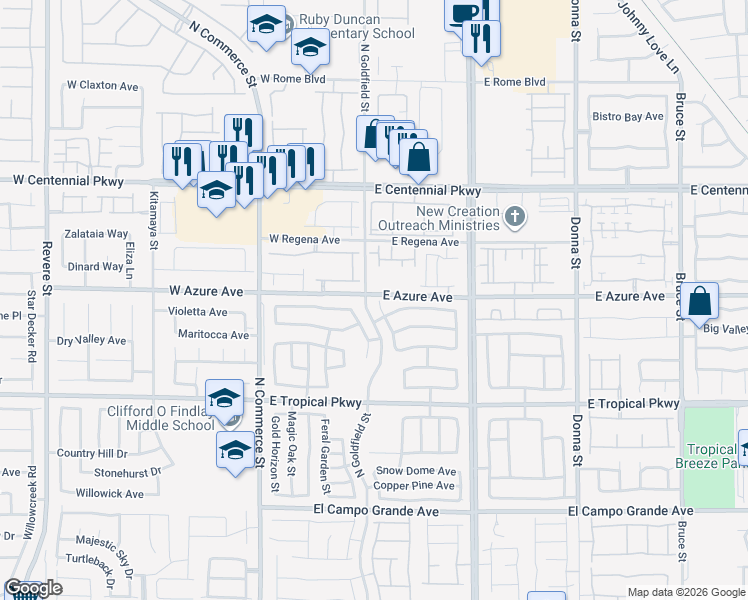 map of restaurants, bars, coffee shops, grocery stores, and more near 6161 Sapphire Gold Street in North Las Vegas