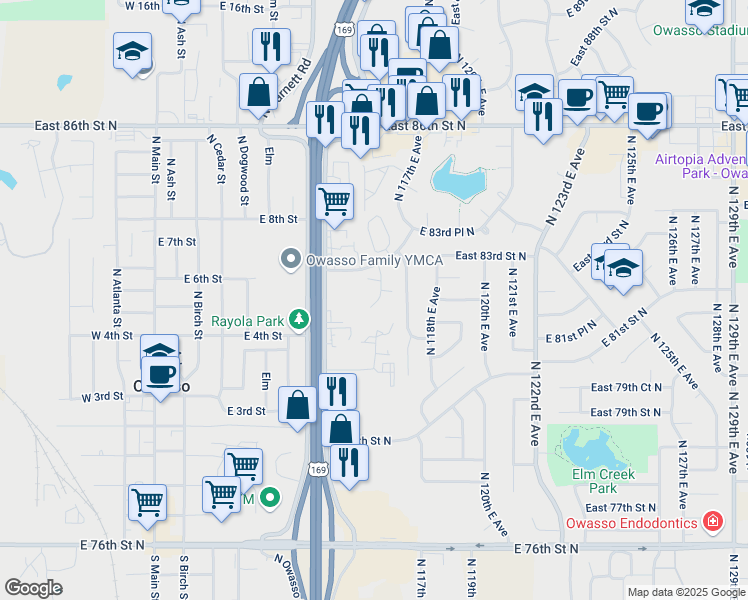 map of restaurants, bars, coffee shops, grocery stores, and more near 8226 North 116th East Avenue in Owasso