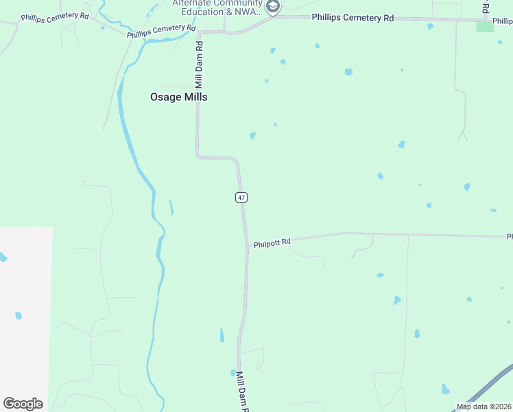 map of restaurants, bars, coffee shops, grocery stores, and more near 11134 Mill Dam Road in Bentonville