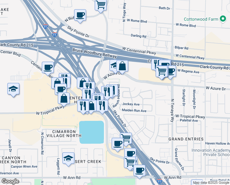 map of restaurants, bars, coffee shops, grocery stores, and more near 7556 Violet Vista Avenue in Las Vegas