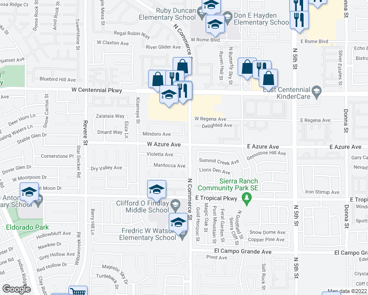 map of restaurants, bars, coffee shops, grocery stores, and more near 305 West Azure Avenue in North Las Vegas
