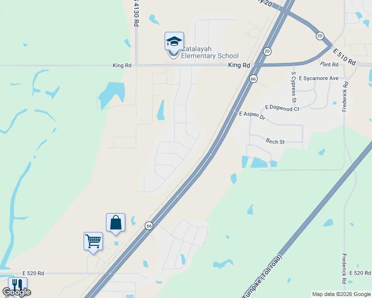 map of restaurants, bars, coffee shops, grocery stores, and more near 23353 South Donna Lane in Claremore