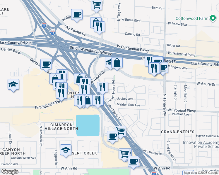 map of restaurants, bars, coffee shops, grocery stores, and more near 7558 Violet Vista Avenue in Las Vegas