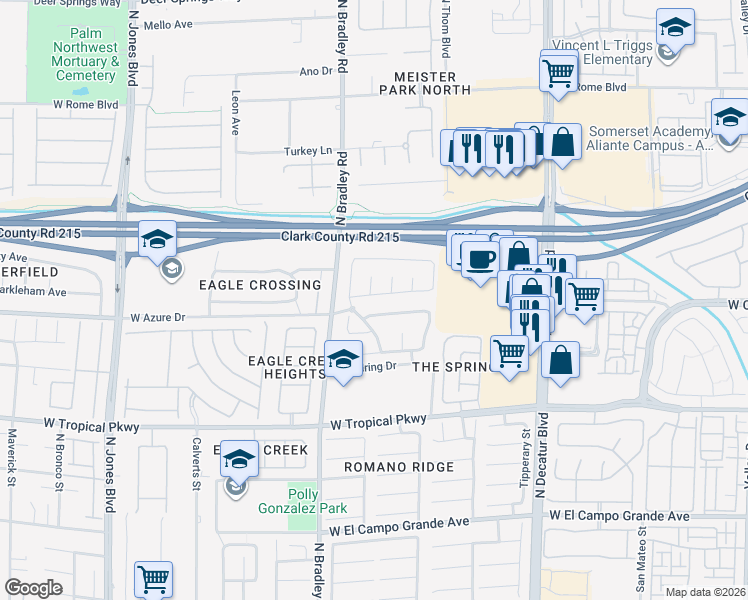 map of restaurants, bars, coffee shops, grocery stores, and more near 5305 Meadow Rock Avenue in Las Vegas