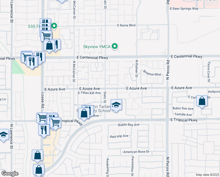 map of restaurants, bars, coffee shops, grocery stores, and more near East Azure Avenue in North Las Vegas