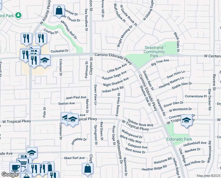 map of restaurants, bars, coffee shops, grocery stores, and more near 1822 Indian Rock Road in North Las Vegas