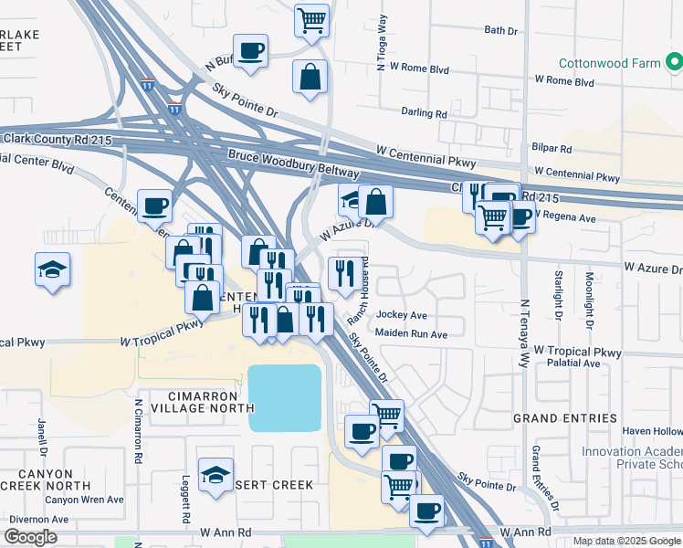 map of restaurants, bars, coffee shops, grocery stores, and more near 7582 Glowing Ember Court in Las Vegas