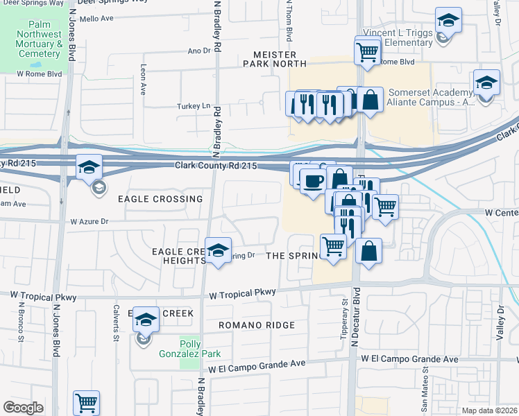 map of restaurants, bars, coffee shops, grocery stores, and more near 5201 Meadow Rock Avenue in Las Vegas