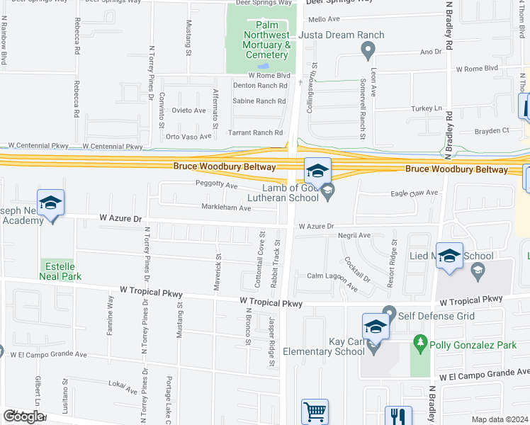map of restaurants, bars, coffee shops, grocery stores, and more near 6125 Markleham Avenue in Las Vegas