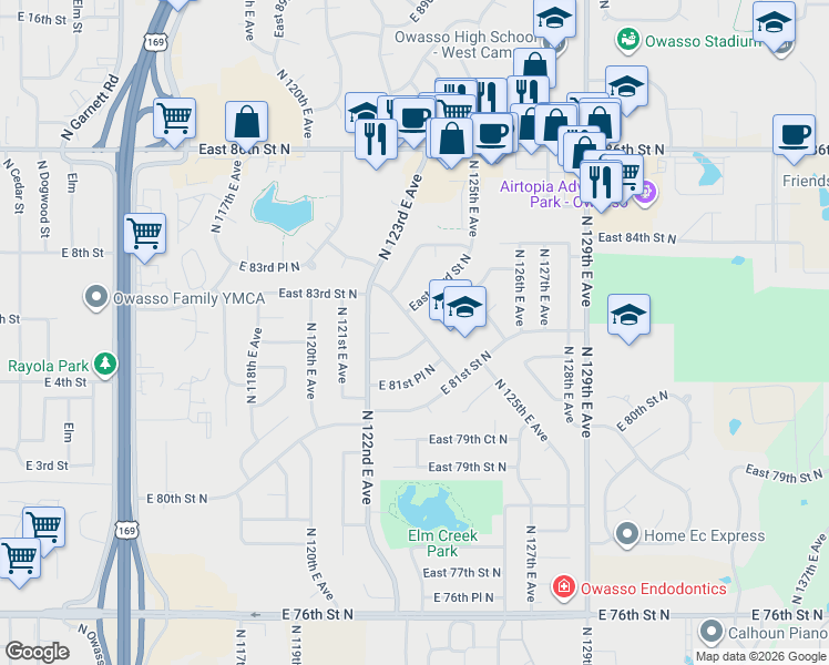 map of restaurants, bars, coffee shops, grocery stores, and more near 8204 North 124th East Avenue in Owasso