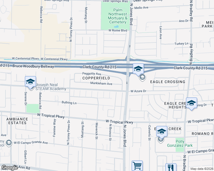 map of restaurants, bars, coffee shops, grocery stores, and more near 6149 Markleham Avenue in Las Vegas