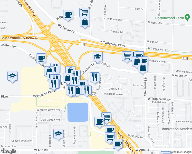 map of restaurants, bars, coffee shops, grocery stores, and more near 7582 Glowing Ember Court in Las Vegas