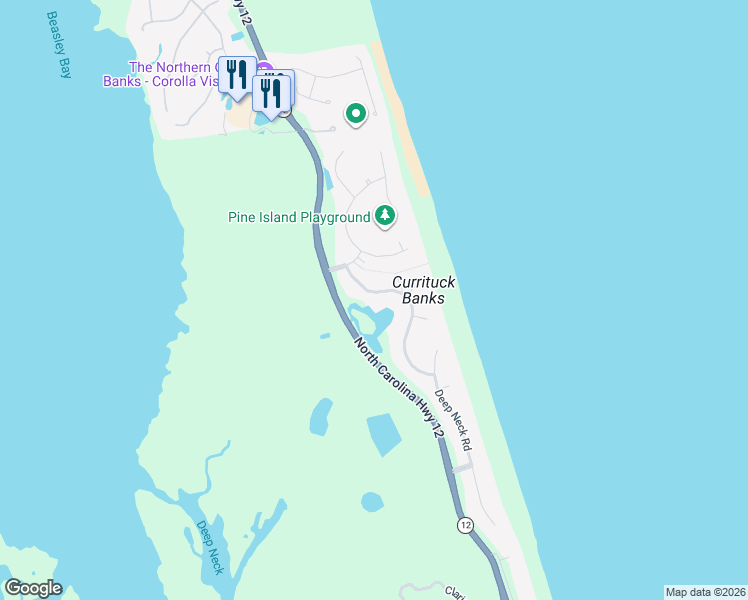 map of restaurants, bars, coffee shops, grocery stores, and more near 439 Myrtle Pond Road in Corolla