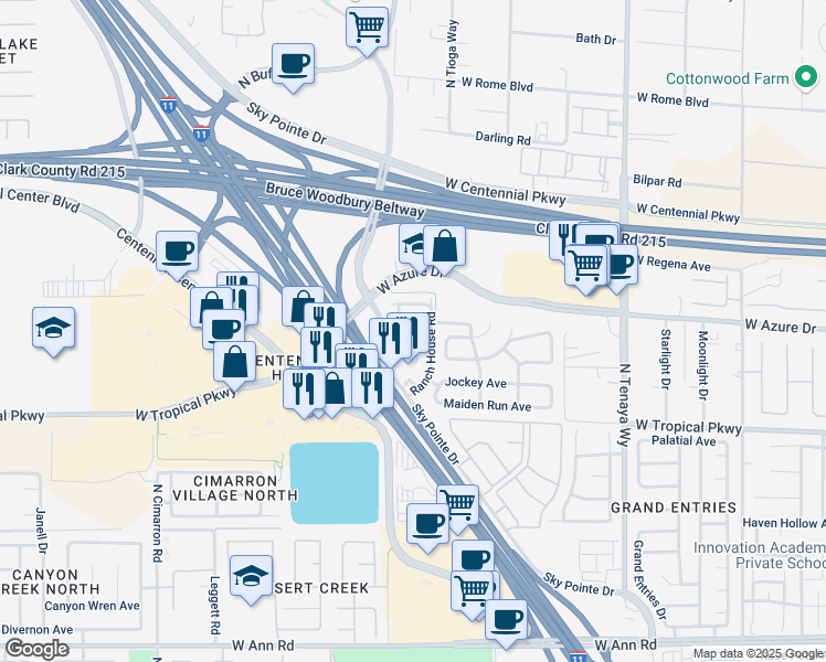 map of restaurants, bars, coffee shops, grocery stores, and more near 7561 Glowing Ember Court in Las Vegas