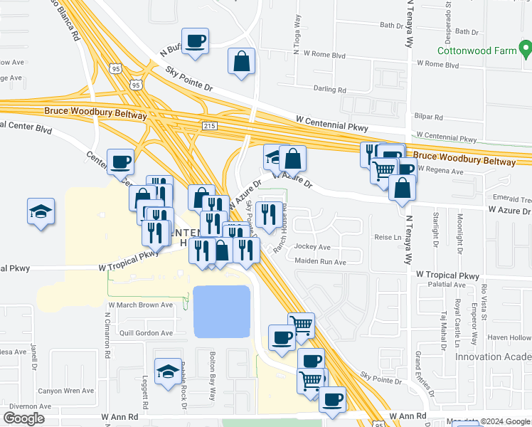 map of restaurants, bars, coffee shops, grocery stores, and more near 7567 Glowing Ember Court in Las Vegas