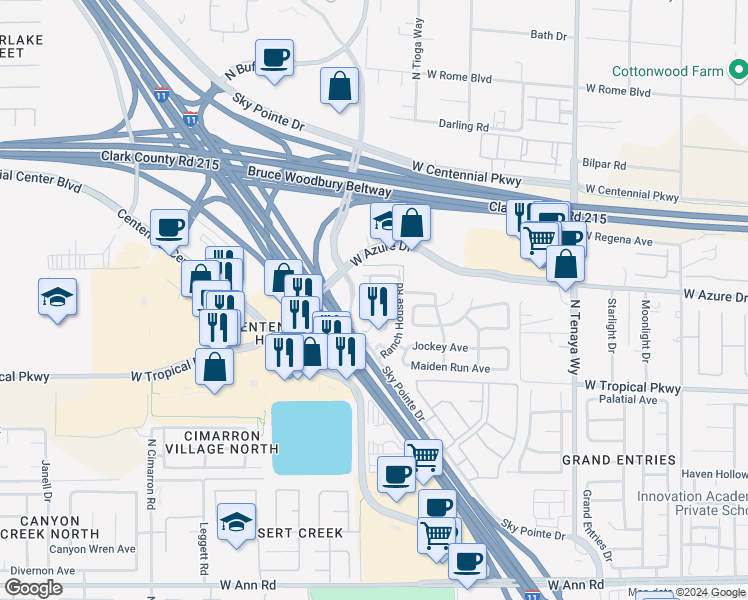 map of restaurants, bars, coffee shops, grocery stores, and more near 7567 Glowing Ember Court in Las Vegas