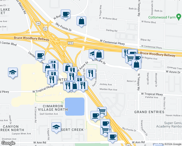 map of restaurants, bars, coffee shops, grocery stores, and more near 7563 Glowing Ember Court in Las Vegas