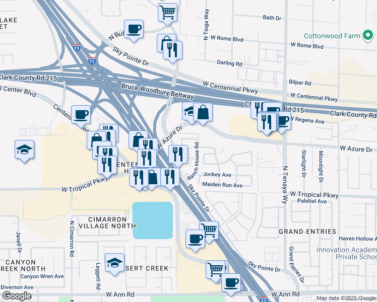 map of restaurants, bars, coffee shops, grocery stores, and more near 7561 Glowing Ember Court in Las Vegas