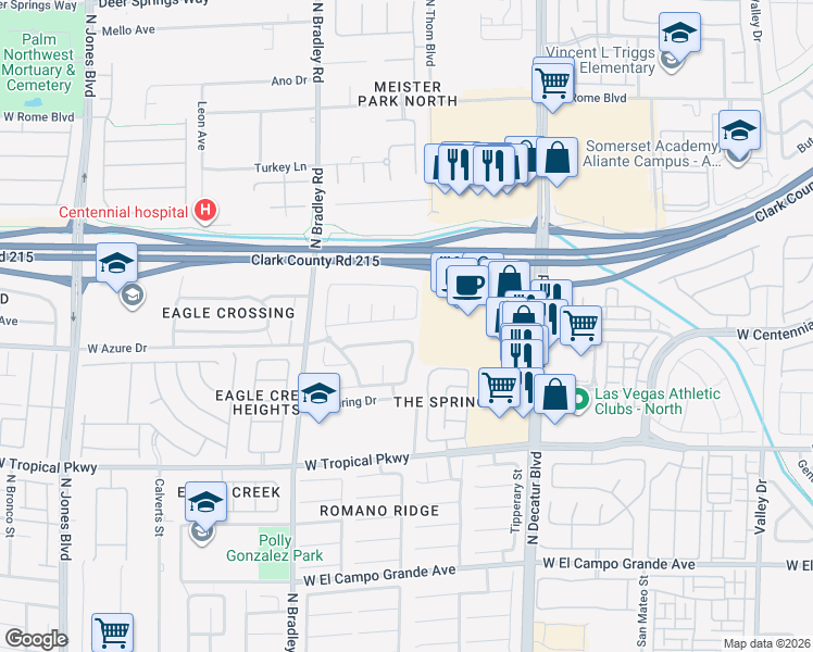map of restaurants, bars, coffee shops, grocery stores, and more near 5109 Meadow Rock Avenue in Las Vegas