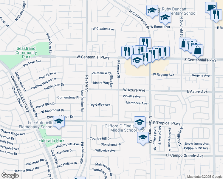 map of restaurants, bars, coffee shops, grocery stores, and more near 6128 Eliza Lane in North Las Vegas