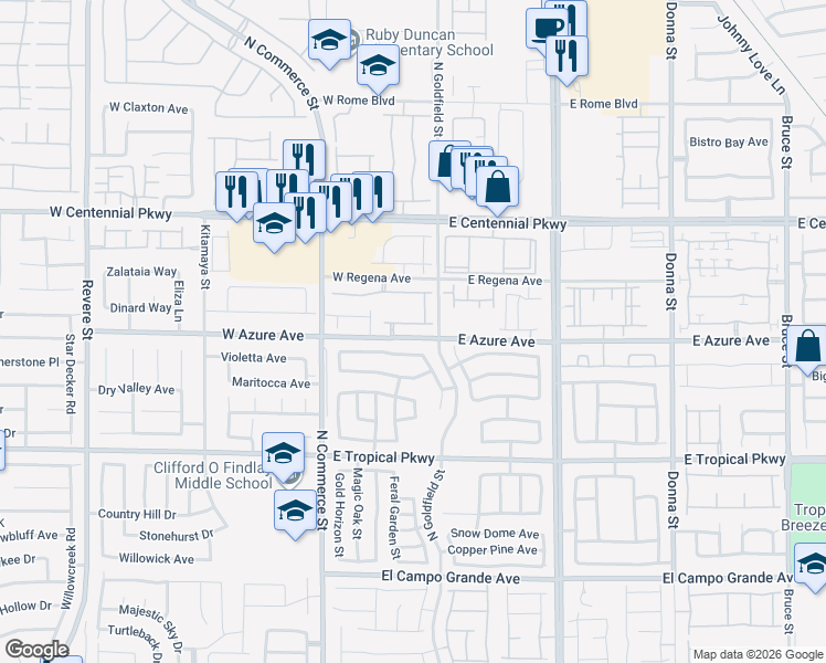 map of restaurants, bars, coffee shops, grocery stores, and more near 21 Peak Villa Avenue in North Las Vegas