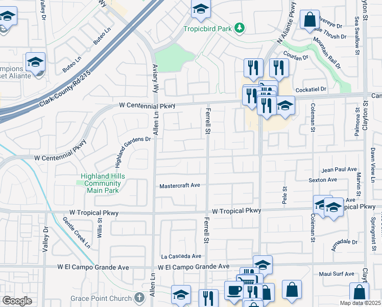 map of restaurants, bars, coffee shops, grocery stores, and more near 3313 Amish Avenue in North Las Vegas