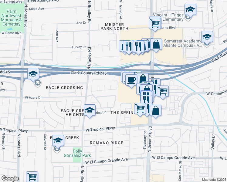 map of restaurants, bars, coffee shops, grocery stores, and more near 5109 Meadow Rock Avenue in Las Vegas