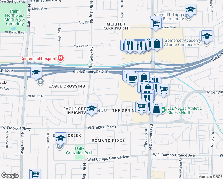 map of restaurants, bars, coffee shops, grocery stores, and more near 5109 Meadow Rock Avenue in Las Vegas