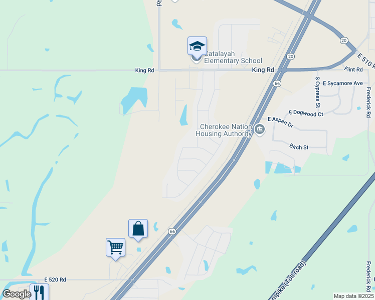 map of restaurants, bars, coffee shops, grocery stores, and more near 10136 East Larry Road in Claremore