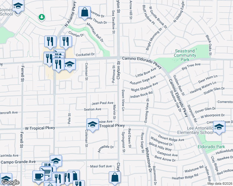 map of restaurants, bars, coffee shops, grocery stores, and more near 6146 Marvin Street in North Las Vegas