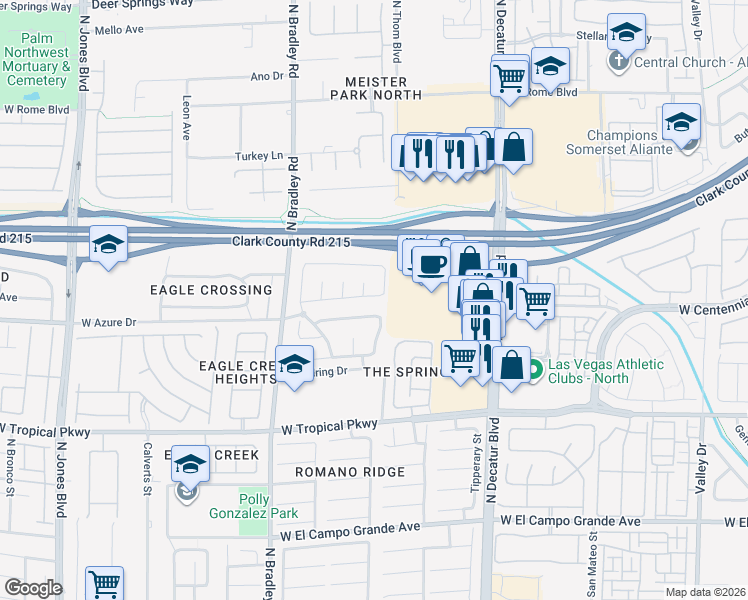 map of restaurants, bars, coffee shops, grocery stores, and more near 5109 Meadow Rock Avenue in Las Vegas