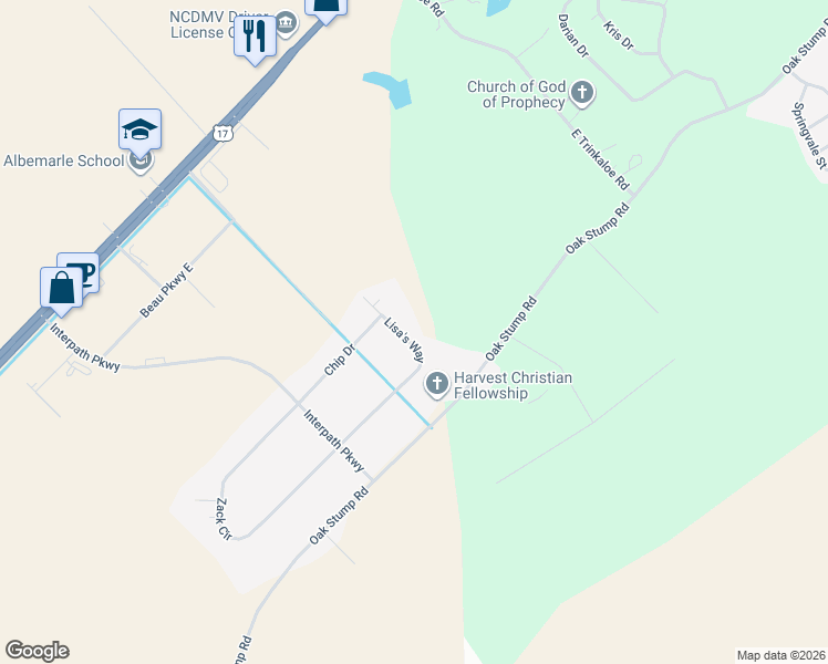 map of restaurants, bars, coffee shops, grocery stores, and more near 122 Lisa's Way in Elizabeth City