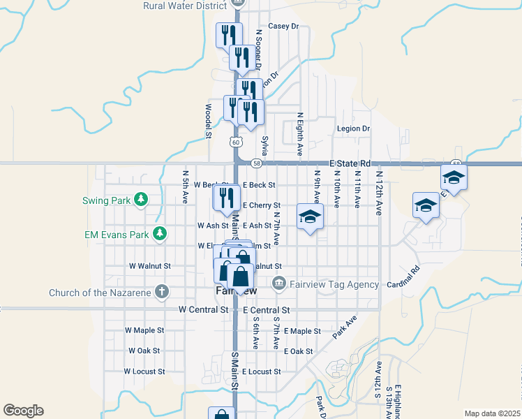 map of restaurants, bars, coffee shops, grocery stores, and more near 424 North 6th Avenue in Fairview