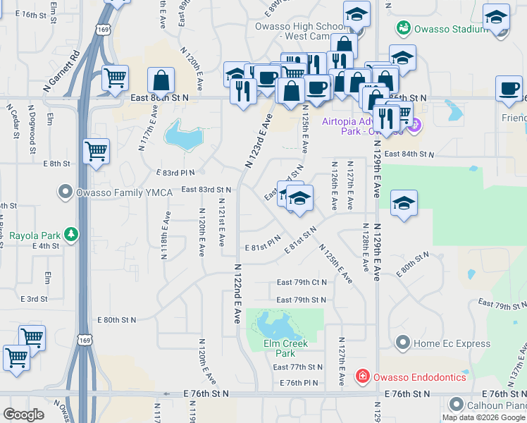 map of restaurants, bars, coffee shops, grocery stores, and more near 8204 North 124th East Avenue in Owasso