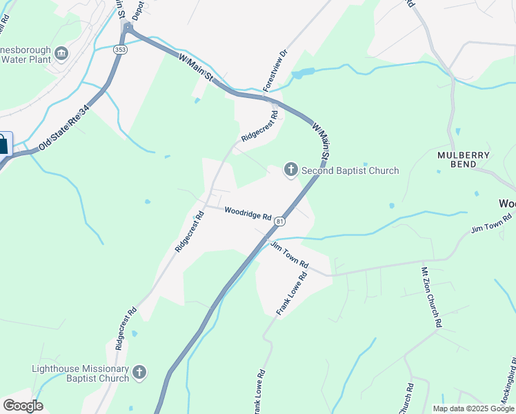 map of restaurants, bars, coffee shops, grocery stores, and more near 128 Woodridge Road in Jonesborough