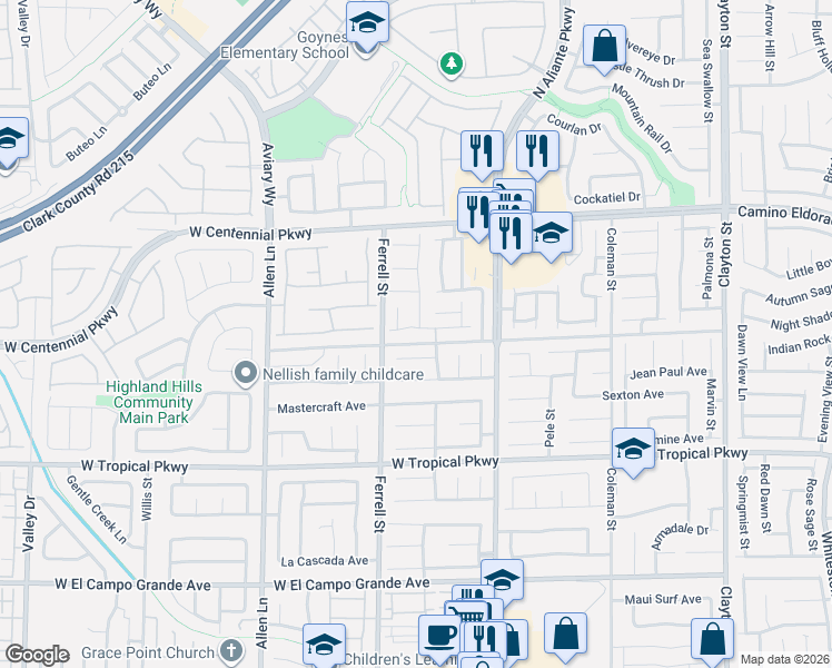 map of restaurants, bars, coffee shops, grocery stores, and more near 3213 Palladio Avenue in North Las Vegas
